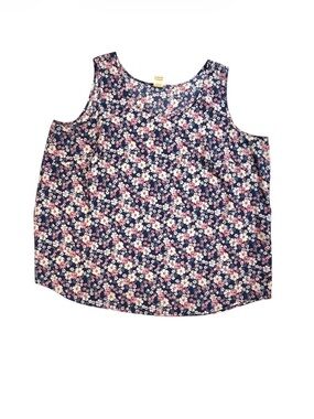 Faded Glory Navy Floral Tank with Pink & White Blooms